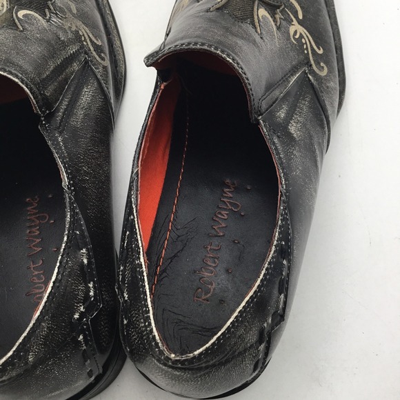 Robert Wayne Mens Distressed Black Leather Gothic Cross Slip On Loafers Size 9 main image 10